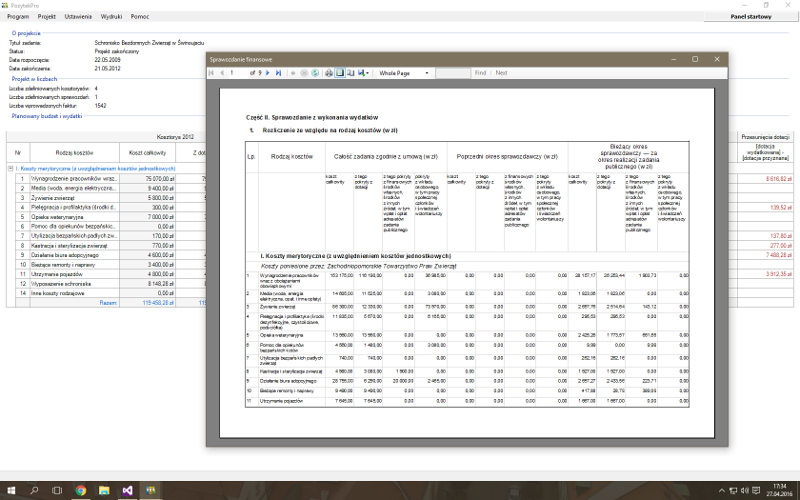 PożytekPro - drukowanie sprawozdania